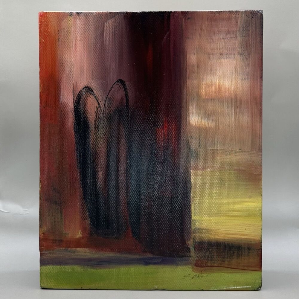 Sharon Gates Abstract in Red and Green Original Acrylic Canvas Painting 10x8